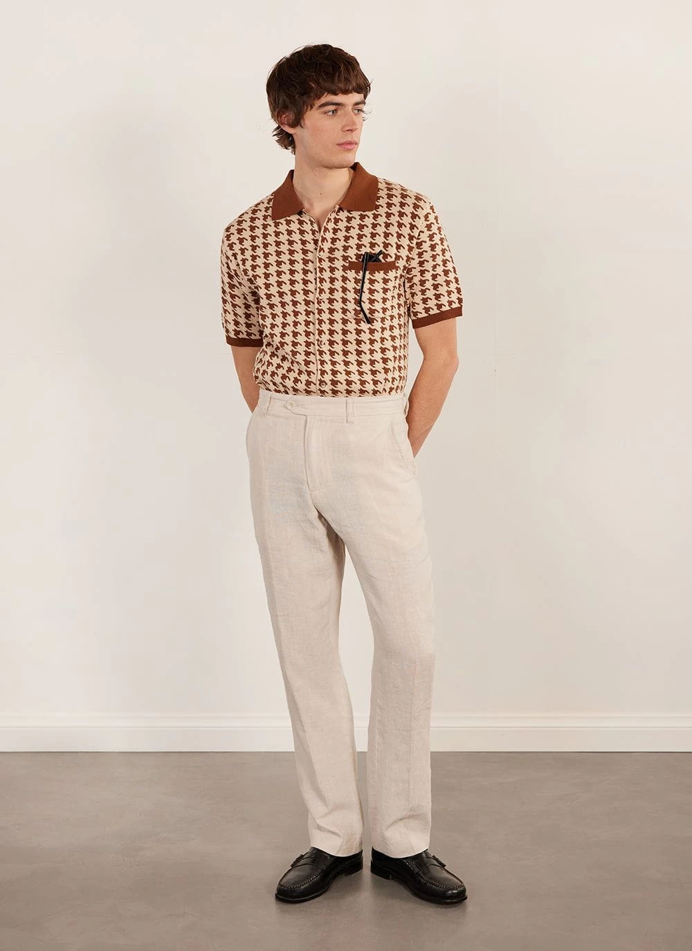 Houndstooth Knitted Shirt | Percival X Ilaria | Cream With Espresso 4 Houndstooth Knitted Shirt | Percival X Ilaria | Cream With Espresso - Image 2