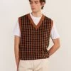 Houndstooth Knitted Vest | Percival X Ilaria | Espresso -Urban Wear Shop PERCIVAL MENSWEAR HOUNDSTOOTH SLEEVELESS VEST BROWN6
