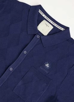 Intarsia Diamond Shirt | Knitted Cotton | Navy 21 Intarsia Diamond Shirt | Knitted Cotton | Navy -Urban Wear Shop PERCIVAL MENSWEAR INTARSIA DIAMOND SHIRT NAVY 12