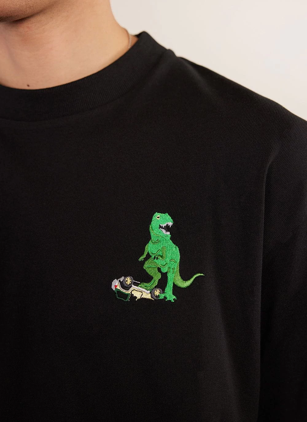Large Theropod Oversized Auxiliary T Shirt | Embroidered Organic Cotton | Black 4 Large Theropod Oversized Auxiliary T Shirt | Embroidered Organic Cotton | Black - Image 2