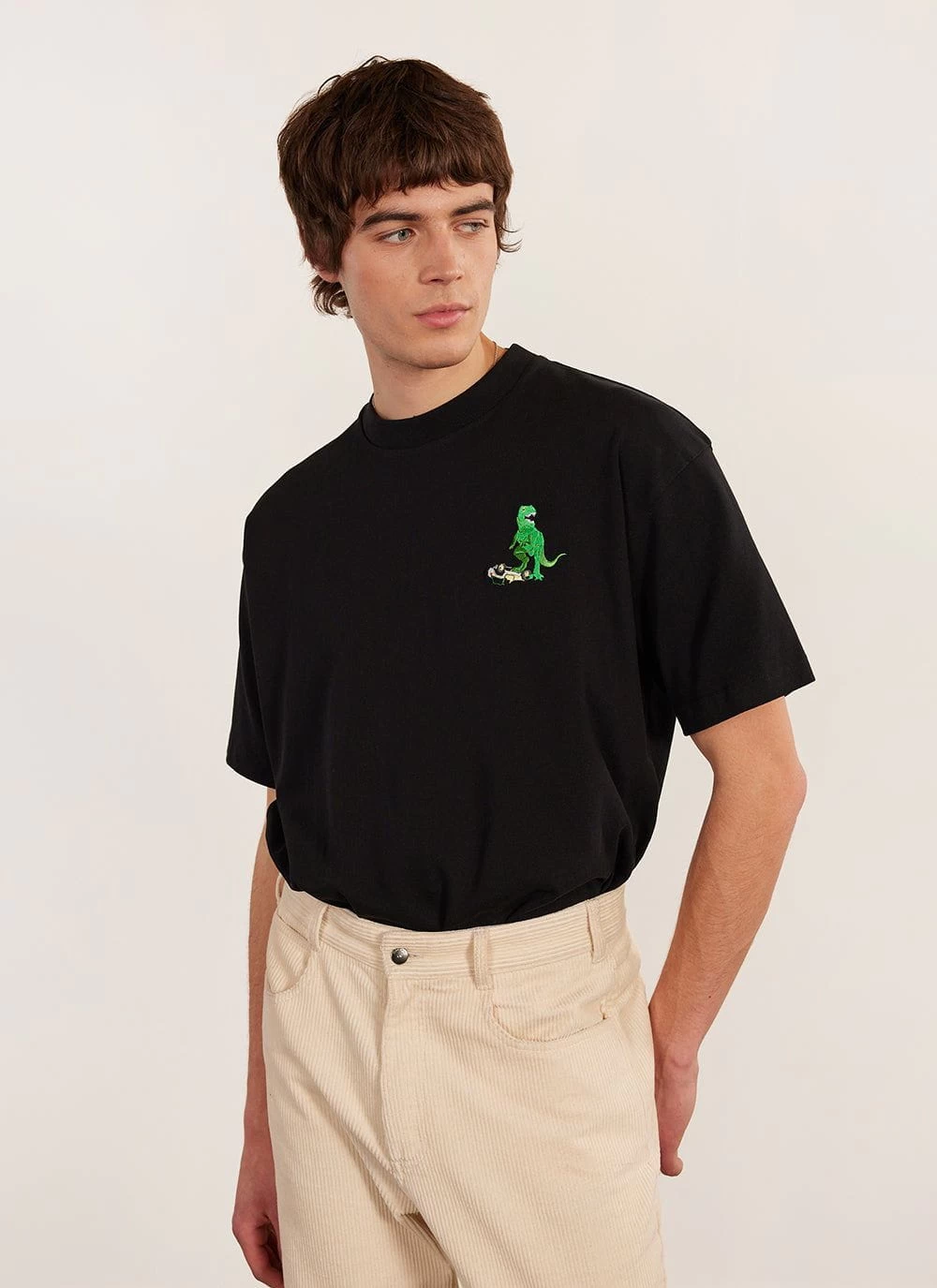 Large Theropod Oversized Auxiliary T Shirt | Embroidered Organic Cotton | Black 3 Large Theropod Oversized Auxiliary T Shirt | Embroidered Organic Cotton | Black