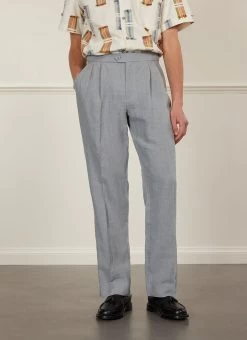 Pleated Tailored Trousers | Linen | Light Blue