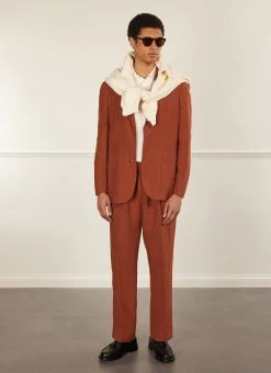 Pleated Tailored Trousers | Linen | Rust -Urban Wear Shop PERCIVAL MENSWEAR LINEN BLAZER ESPRESSO 39701502 bd92 4366 af8b 5ebe80cc6704