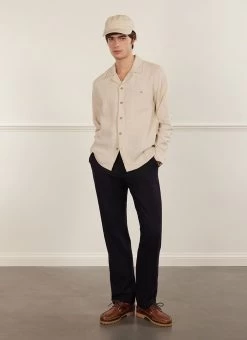 Long Sleeve Cuban Linen Shirt | Stone -Urban Wear Shop PERCIVAL MENSWEAR LONGSLEEVE CUBAN NATURAL