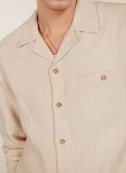 Long Sleeve Cuban Linen Shirt | Stone -Urban Wear Shop PERCIVAL MENSWEAR LONGSLEEVE CUBAN NATURAL2