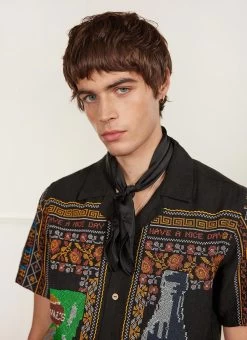 Meal Deal Tapestry Cuban Shirt | Linen | Black 17 Meal Deal Tapestry Cuban Shirt | Linen | Black -Urban Wear Shop PERCIVAL MENSWEAR MEAL DEAL CROSS STITCH BLACK 10