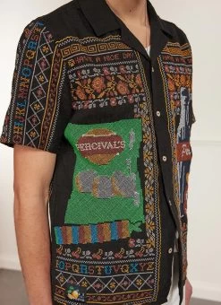 Meal Deal Tapestry Cuban Shirt | Linen | Black 16 Meal Deal Tapestry Cuban Shirt | Linen | Black -Urban Wear Shop PERCIVAL MENSWEAR MEAL DEAL CROSS STITCH BLACK 5