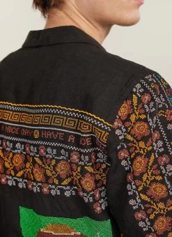 Meal Deal Tapestry Cuban Shirt | Linen | Black 18 Meal Deal Tapestry Cuban Shirt | Linen | Black -Urban Wear Shop PERCIVAL MENSWEAR MEAL DEAL CROSS STITCH BLACK 7