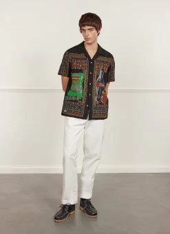 Meal Deal Tapestry Cuban Shirt | Linen | Black 13 Meal Deal Tapestry Cuban Shirt | Linen | Black -Urban Wear Shop PERCIVAL MENSWEAR MEAL DEAL CROSS STITCH BLACK1