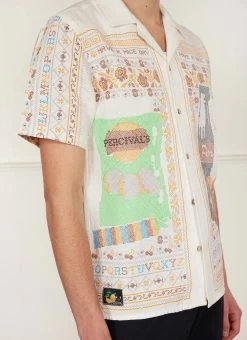 Meal Deal Tapestry Cuban Shirt | Linen | White -Urban Wear Shop PERCIVAL MENSWEAR MEAL DEAL CUBAN SHIRT ECRU 1