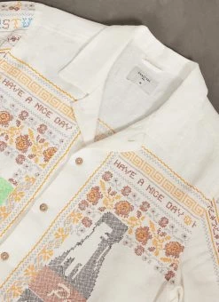Meal Deal Tapestry Cuban Shirt | Linen | White -Urban Wear Shop PERCIVAL MENSWEAR MEAL DEAL CUBAN SHIRT ECRU 11