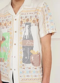 Meal Deal Tapestry Cuban Shirt | Linen | White -Urban Wear Shop PERCIVAL MENSWEAR MEAL DEAL CUBAN SHIRT ECRU