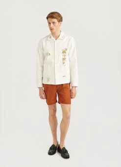 Nettle Shorts | Printed Linen | Brick -Urban Wear Shop PERCIVAL MENSWEAR NETTLE SHORTS BRICK