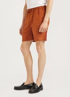 Nettle Shorts | Printed Linen | Brick -Urban Wear Shop PERCIVAL MENSWEAR NETTLE SHORTS BRICK4