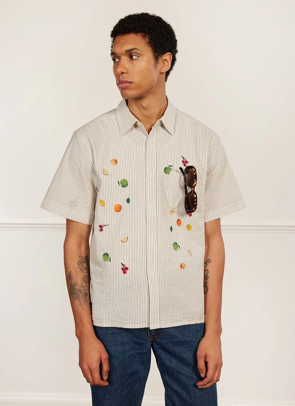 Tuck Shop Tapestry Clerk Shirt | Cotton | Ecru 3 Tuck Shop Tapestry Clerk Shirt | Cotton | Ecru