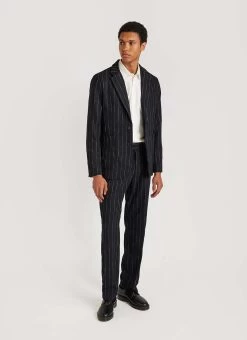 Pinstripe Tailored Blazer | Wool | Black -Urban Wear Shop PERCIVAL MENSWEAR PINSTRIPE BLAZER BLACK11