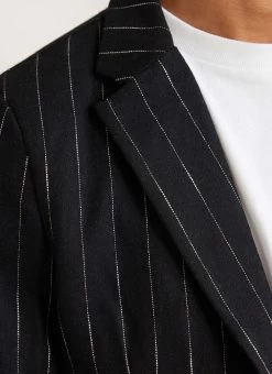 Pinstripe Tailored Blazer | Wool | Black -Urban Wear Shop PERCIVAL MENSWEAR PINSTRIPE BLAZER BLACK4