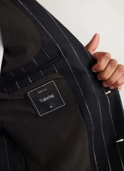 Pinstripe Tailored Blazer | Wool | Black -Urban Wear Shop PERCIVAL MENSWEAR PINSTRIPE BLAZER BLACK5