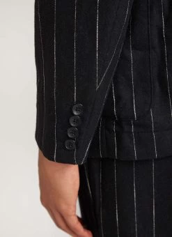 Pinstripe Tailored Blazer | Wool | Black -Urban Wear Shop PERCIVAL MENSWEAR PINSTRIPE BLAZER BLACK7