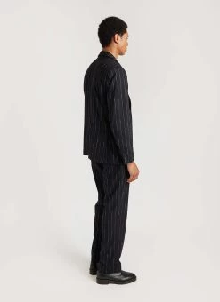 Pinstripe Tailored Blazer | Wool | Black -Urban Wear Shop PERCIVAL MENSWEAR PINSTRIPE BLAZER BLACK9