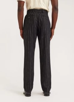 Pinstripe Tailored Trousers | Wool | Black -Urban Wear Shop PERCIVAL MENSWEAR PINSTRIPE STRAIGHT LEG TAILORED TROUSERS BLACK2