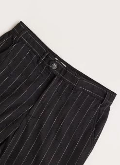 Pinstripe Tailored Trousers | Wool | Black -Urban Wear Shop PERCIVAL MENSWEAR PINSTRIPE STRAIGHT LEG TAILORED TROUSERS BLACK3