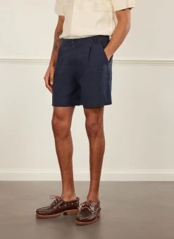 Pleated Linen Shorts | Navy -Urban Wear Shop PERCIVAL MENSWEAR PLEATED NAVY SHORTS2