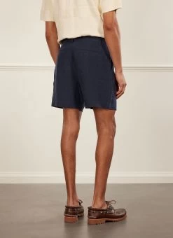 Pleated Linen Shorts | Navy -Urban Wear Shop PERCIVAL MENSWEAR PLEATED NAVY SHORTS3