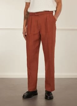 Pleated Tailored Trousers | Linen | Rust