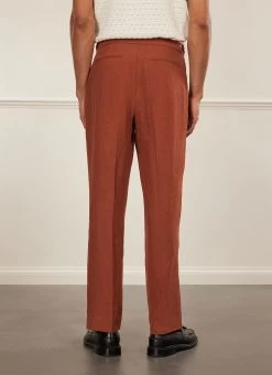 Pleated Tailored Trousers | Linen | Rust -Urban Wear Shop PERCIVAL MENSWEAR PLEATED TROUSER ESPRESSO4