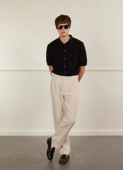 Pleated Tailored Trousers | Linen | Stone -Urban Wear Shop PERCIVAL MENSWEAR PLEATED TROUSER NATURAL