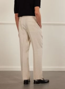 Pleated Tailored Trousers | Linen | Stone -Urban Wear Shop PERCIVAL MENSWEAR PLEATED TROUSER NATURAL3