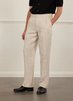 Pleated Tailored Trousers | Linen | Stone