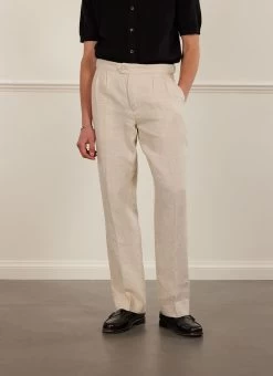 Pleated Tailored Trousers | Linen | Stone -Urban Wear Shop PERCIVAL MENSWEAR PLEATED TROUSER NATURAL5