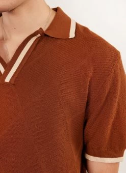 Raised Diamond Knitted Polo | Percival X Ilaria | Espresso 11 Raised Diamond Knitted Polo | Percival X Ilaria | Espresso -Urban Wear Shop PERCIVAL MENSWEAR RAISED DIAMOND KNITTED POLO ESPRESSO 2