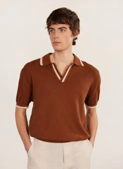 Raised Diamond Knitted Polo | Percival X Ilaria | Espresso