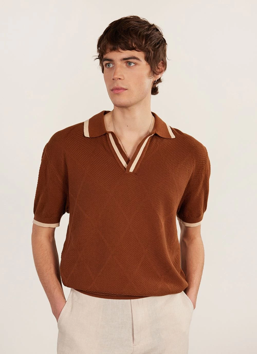 Raised Diamond Knitted Polo | Percival X Ilaria | Espresso 3 Raised Diamond Knitted Polo | Percival X Ilaria | Espresso