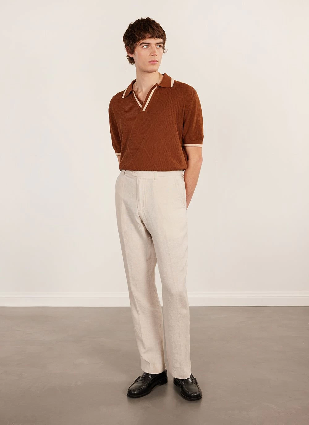 Raised Diamond Knitted Polo | Percival X Ilaria | Espresso 6 Raised Diamond Knitted Polo | Percival X Ilaria | Espresso - Image 4