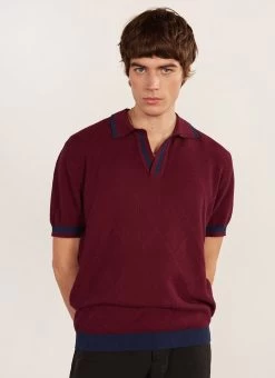 Raised Diamond Knitted Polo | Percival X Ilaria | Oxblood