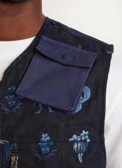 Saga Tapestry Gilet | Embroidered Wool | Navy 24 Saga Tapestry Gilet | Embroidered Wool | Navy -Urban Wear Shop PERCIVAL MENSWEAR SAGA GILET NAVY 3