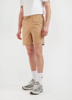 Windowpane Shorts | Seersucker | Tan -Urban Wear Shop PERCIVAL MENSWEAR SHORTS ECRU SEERSUCKER3
