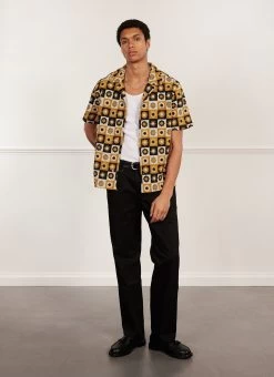 Sour Patch Crochet Cuban Shirt | Tan With Black