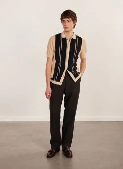 Striped Knitted Shirt | Percival X Ilaria | Black With Cream -Urban Wear Shop PERCIVAL MENSWEAR STRIPED KNITTED SHIRT BLACK WITH ECRU