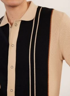 Striped Knitted Shirt | Percival X Ilaria | Black With Cream -Urban Wear Shop PERCIVAL MENSWEAR STRIPED KNITTED SHIRT BLACK WITH ECRU 8
