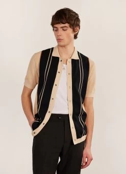 Striped Knitted Shirt | Percival X Ilaria | Black With Cream