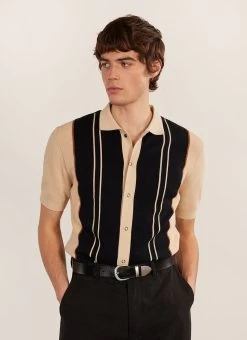 Striped Knitted Shirt | Percival X Ilaria | Black With Cream -Urban Wear Shop PERCIVAL MENSWEAR STRIPED KNITTED SHIRT BLACK WITH ECRU9