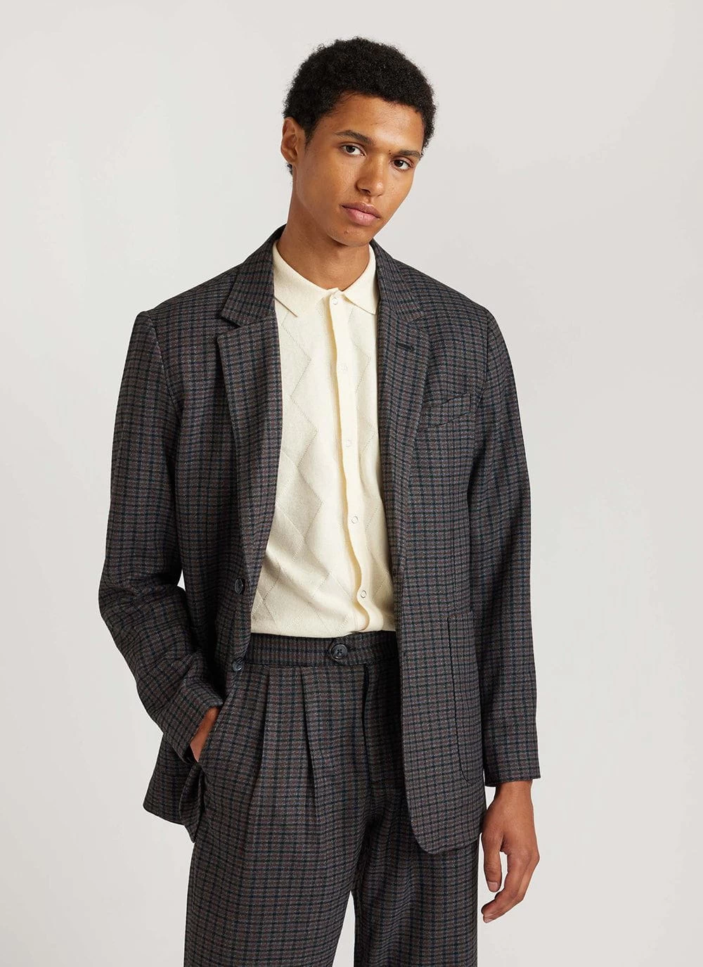 Mini Check Tailored Blazer | Grey 12 Mini Check Tailored Blazer | Grey - Image 10