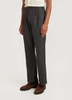 Mini Check Pleated Tailored Trousers | Grey -Urban Wear Shop PERCIVAL MENSWEAR SUITING MINI CHECK TAILORED TROUSER GREY2