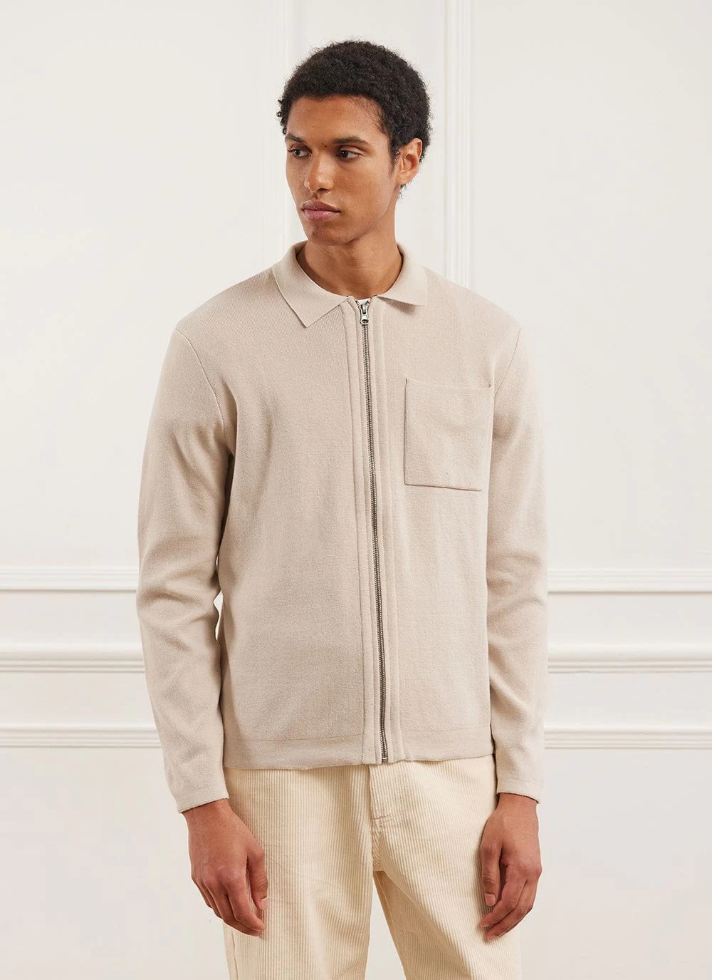 Zip Cardigan | Knitted Cotton | Ecru 5 Zip Cardigan | Knitted Cotton | Ecru - Image 3