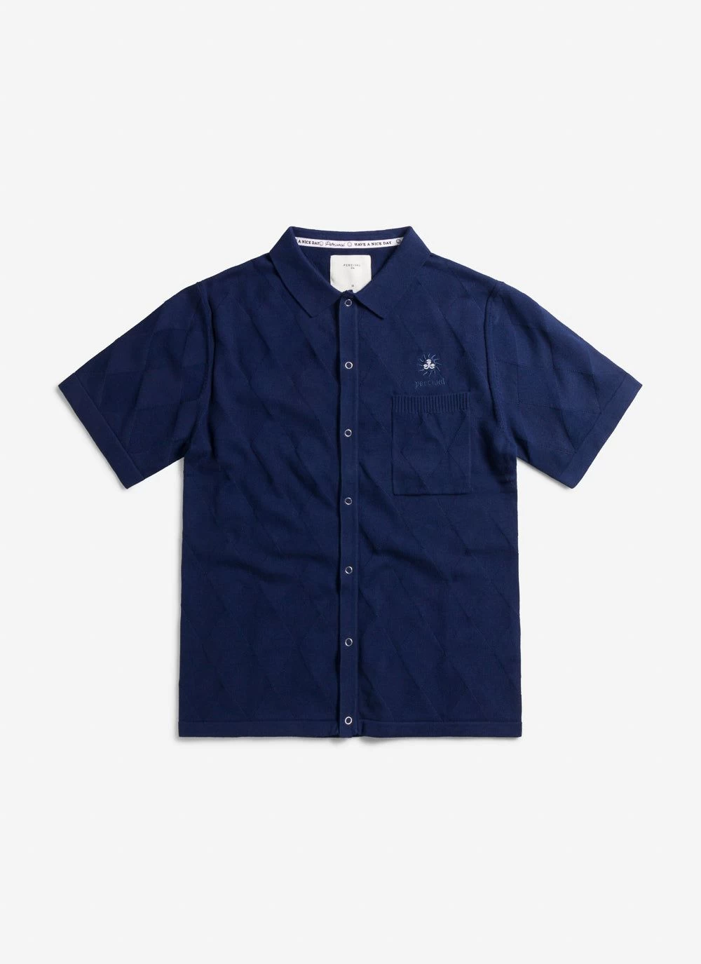 Intarsia Diamond Shirt | Knitted Cotton | Navy 7 Intarsia Diamond Shirt | Knitted Cotton | Navy - Image 5